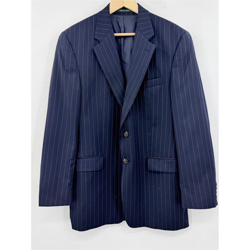 Lauren Ralph Lauren Mens 40L Navy Blue Pinstripe 100% Wool Blazer Sport Coat